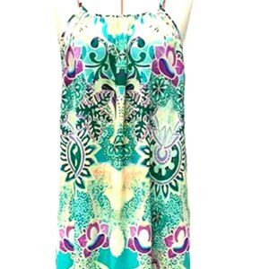 PURPLE TEAL WHITE LOOSE SHEAR DRESS BRILLIANT STRIKING COLOR MEDIUM FASCINATING